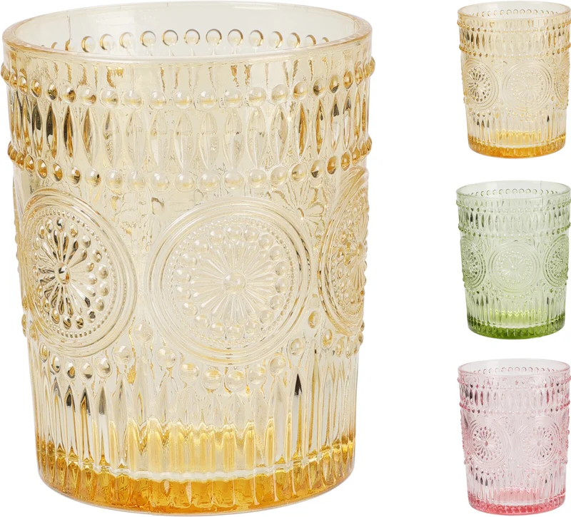 THEELICHTHOUDER/DRINKGLAS D8 H10CM 3 ASSORTIE KLEUREN