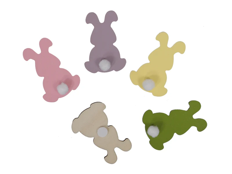 pb. 36 wooden rabbits/sticker 4 ass. 3.5x5 cm
