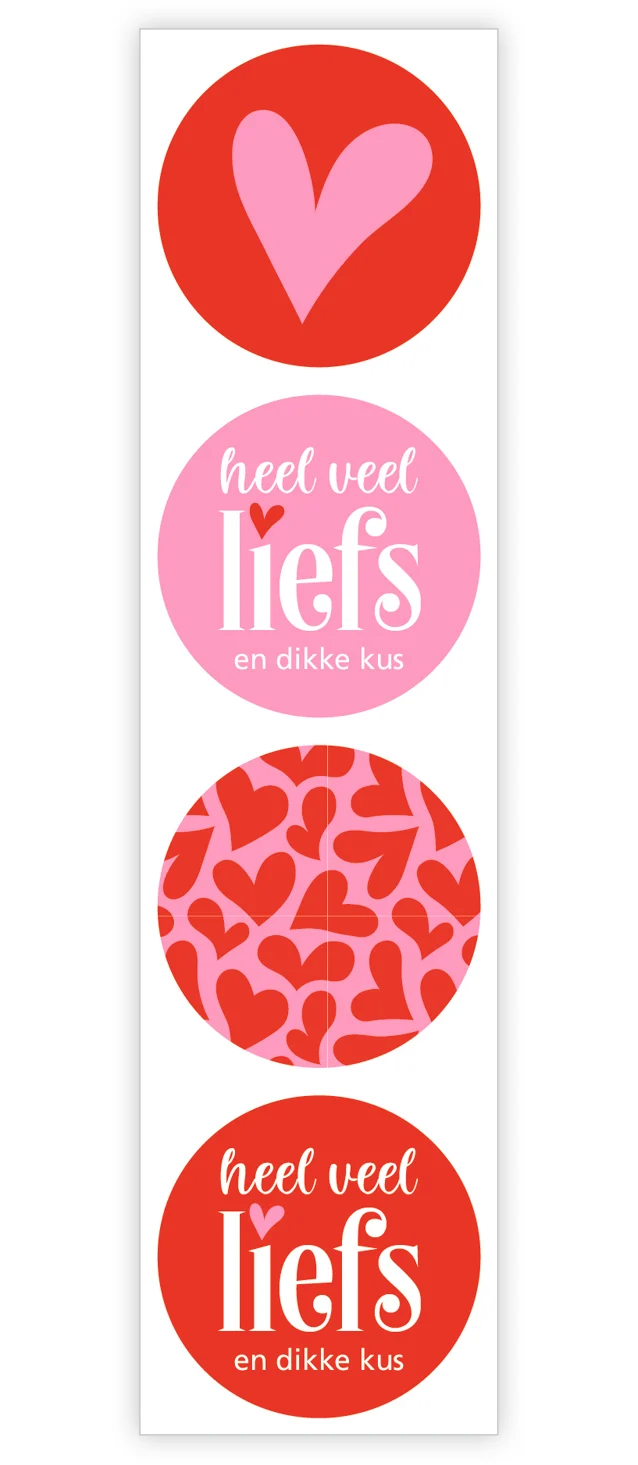 Rol 500 etiketten ''Heel Veel Liefs'' Ø35mm rood/roze Combi