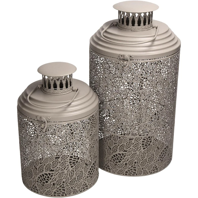 Lantern Metal Ivory 21x21x39cm set of 2 pcs