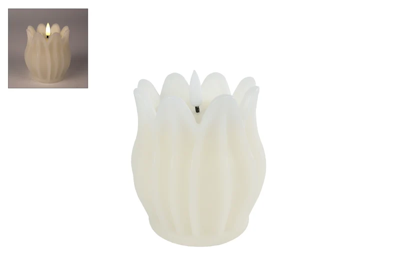 Kaars LED "Tulip" S creme 2xAAex 9x9x11cm
