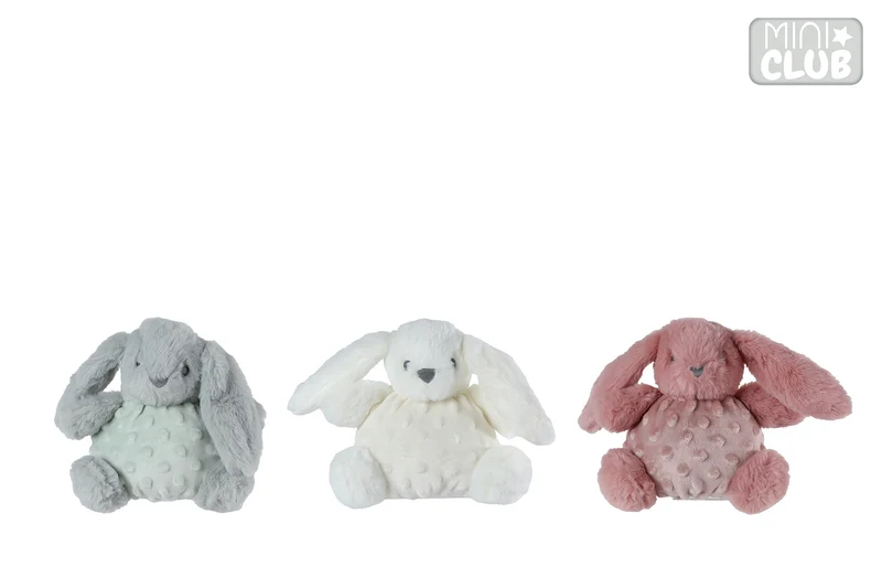 Mini Club rammelaar konijn structuur pluche 3 assortie 16cm