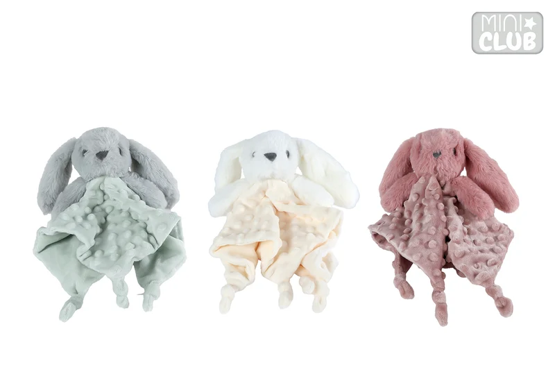 Mini Club knuffeldoekje konijn structuur pluche 3 assortie 30cm