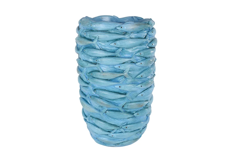 Vaas "Fish" blauw fiberglas 29x29x45cm