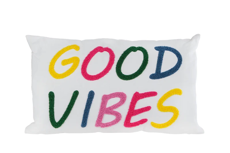 Kussen "Good Vibes" wit/multicolor stof 30x50x10cm