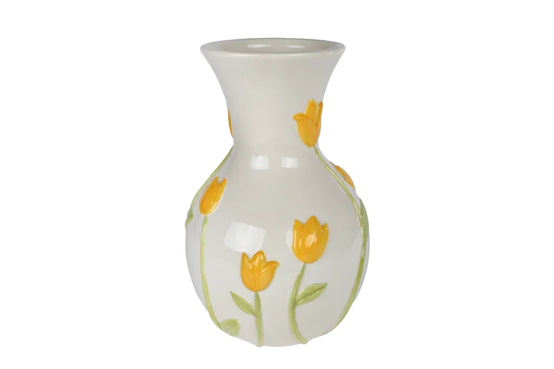 Vaas "Tulipe" wit/geel aardewerk 20x20x28cm