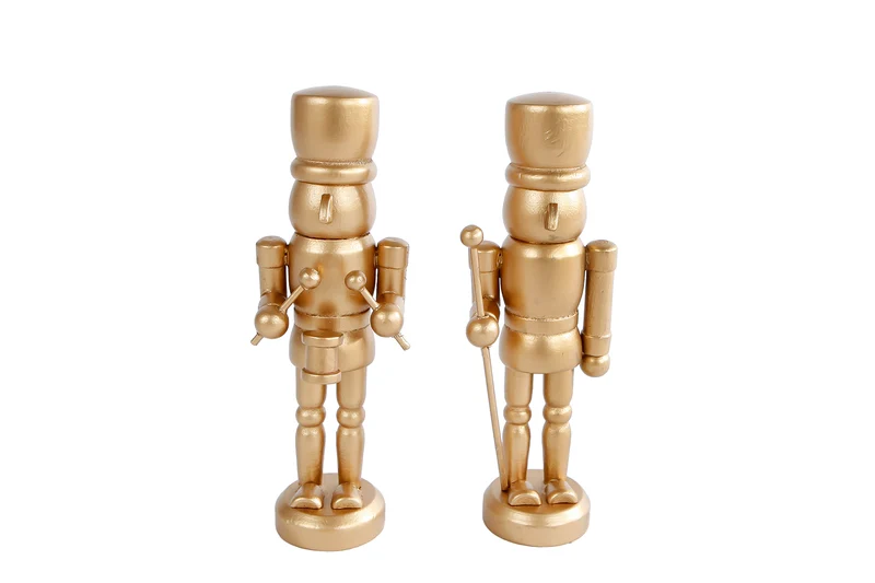 Sculptuur "Nutcracker" goud 2 assortie hout 4x3,5x13cm