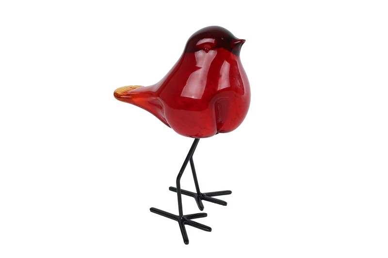 Sculptuur "Bird" op voet rood glas 11,5x8,5x15,5cm