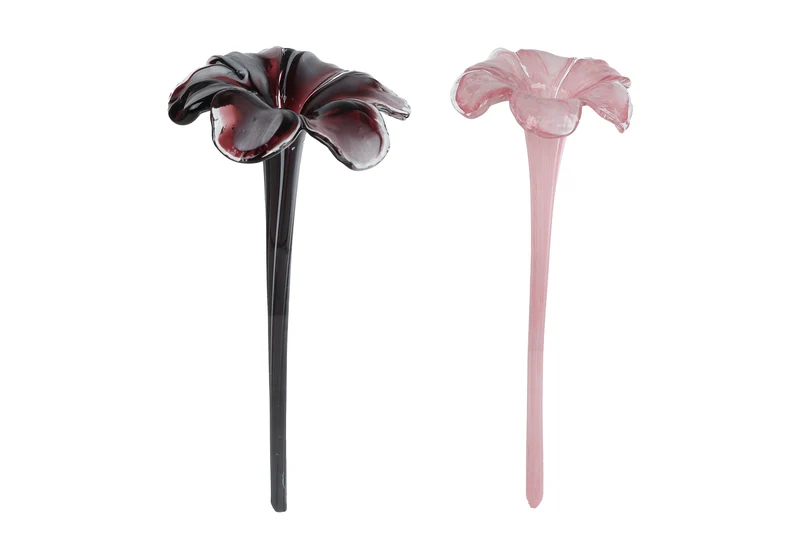 Sculptuur "Margriet" roze/paars 2 assortie glas 42x13x13cm
