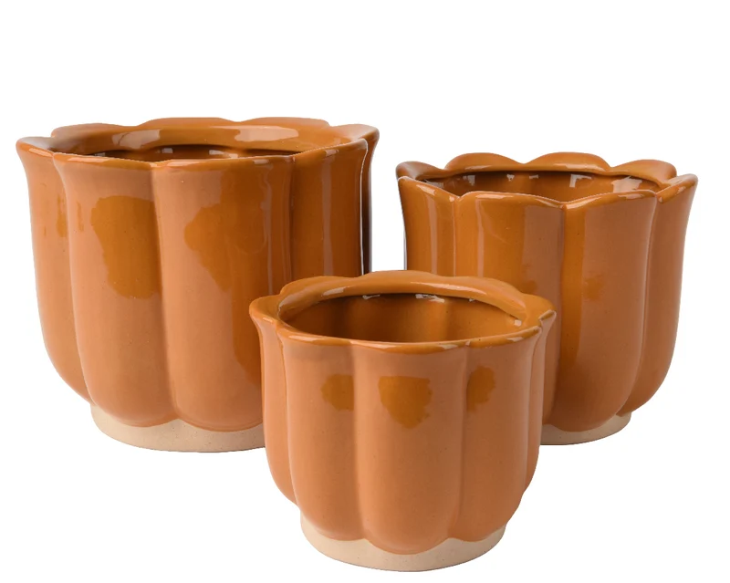 Set a 3 Planter keramiek caramel D17,5 H14,5cm
