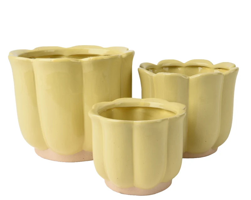 Set a 3 Planter keramiek geel D17,5 H14,5cm