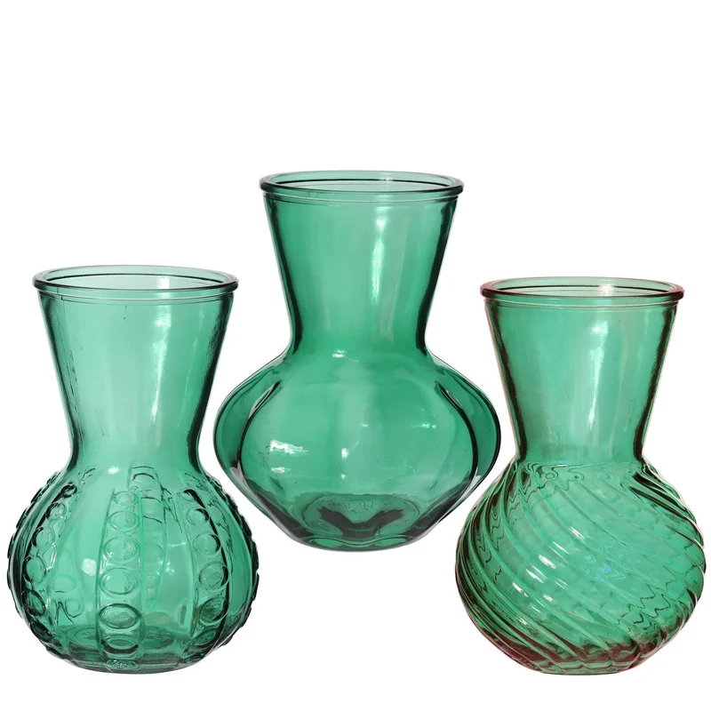 Vaas Kristal glas 3 assortie Ø13 h.18 cm smaragd