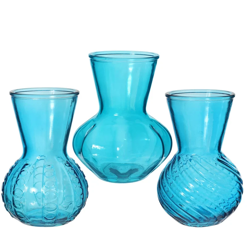 Vaas Kristal glas 3 assortie Ø13 h.18 cm oceaanblauw
