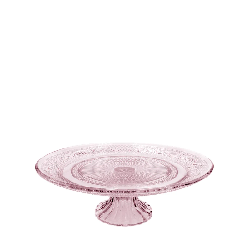 Glazen taartplateau met voetstuk Ø18xH7,5cm roze