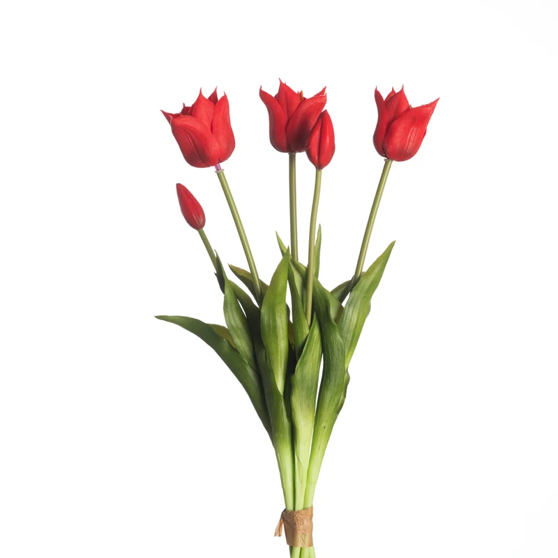 Real Touch Tulip Bundle x5 L45cm Red