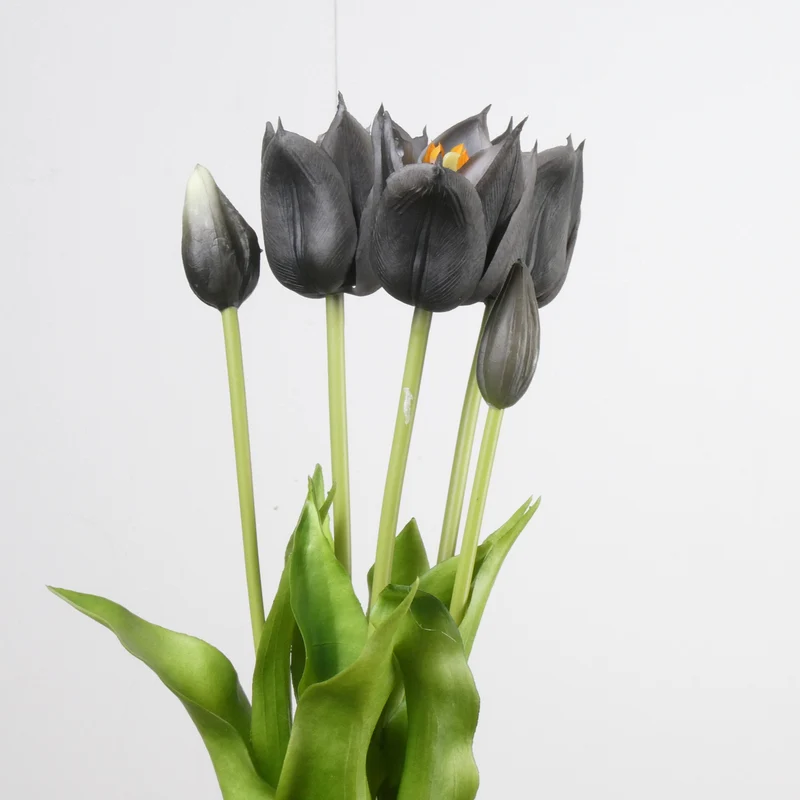 Real Touch Tulip Bundle x5 L45cm Black