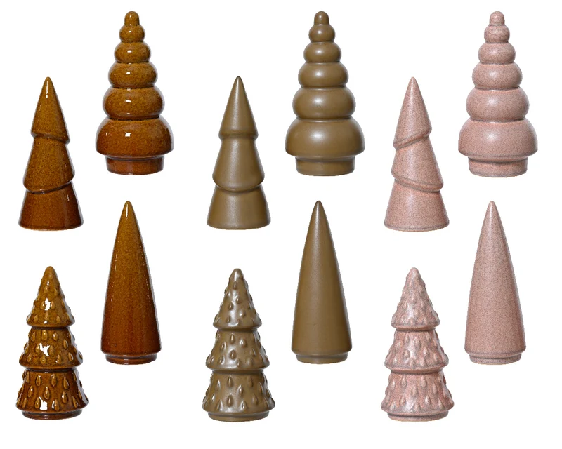 Boom porselein 12 assortie roze/taupe/terra D8 H16cm