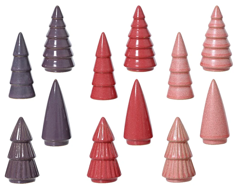 Boom porselein 12 assortie roze/rood/paars D5 H10cm