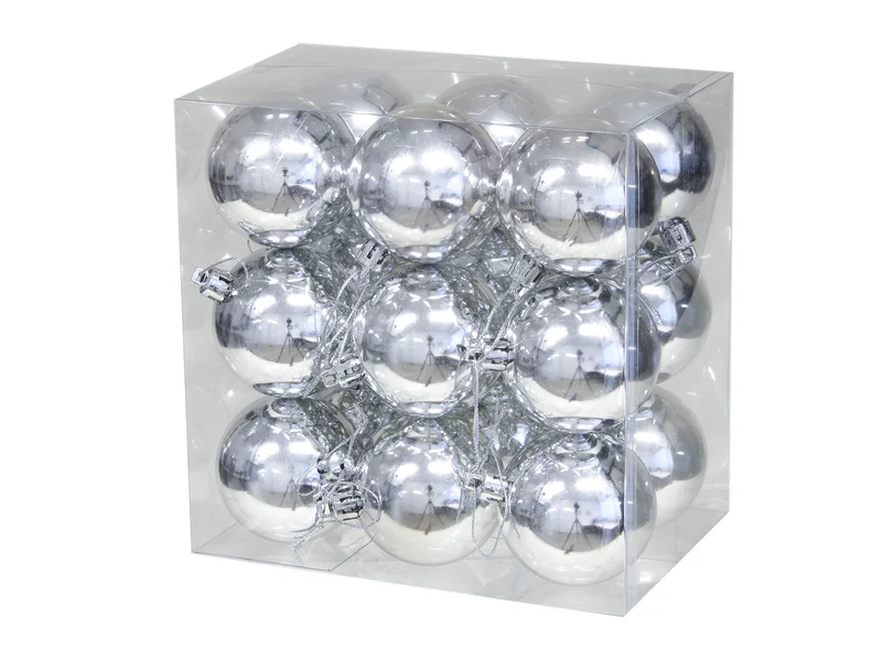 cb. 18 plastic balls silver shiny 77mm