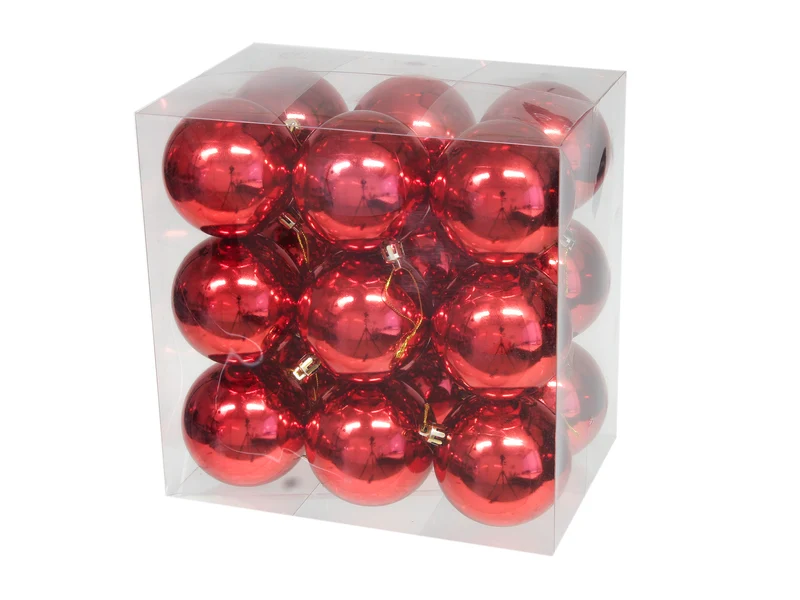 cb. 18 plastic balls red shiny 77mm