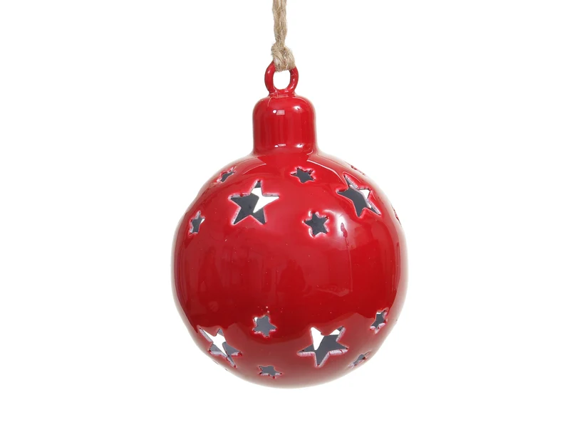 pc. 1 metal ball/hanging w/star red 6x7 cm