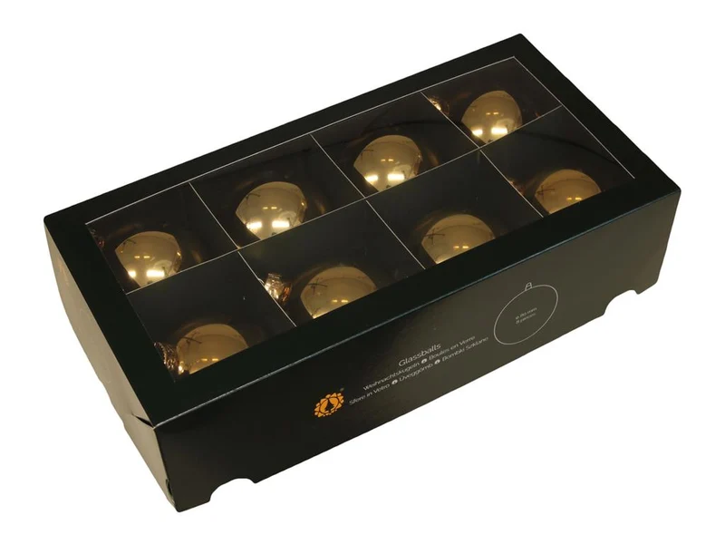 w/b. 8 glassballs/cap bright gold shiny 80 mm