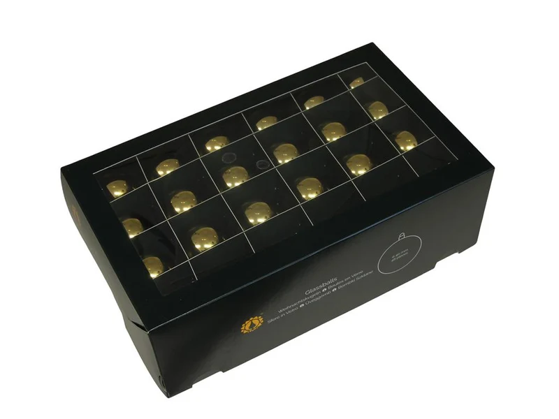 w/b. 48 glassballs/cap bright gold shiny 40 mm