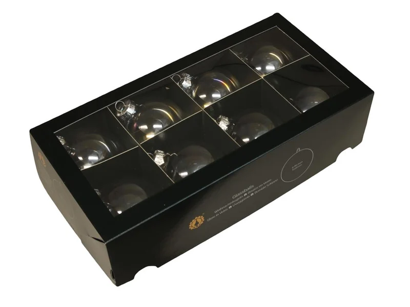 w/b. 8 glassballs/cap clear pearl 80 mm