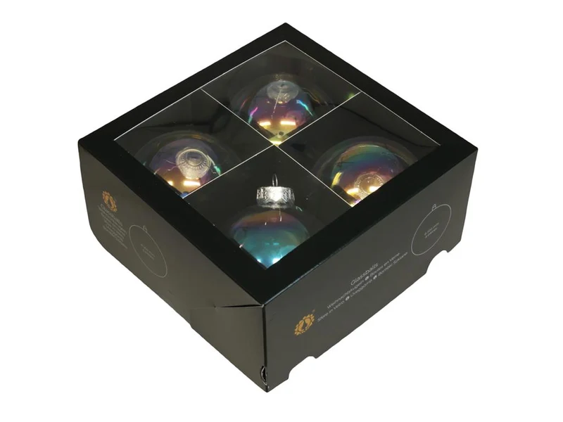 w/b. 4 glassballs/cap clear pearl 100 mm
