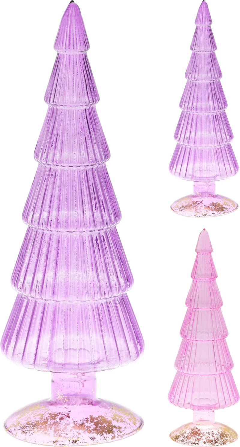 GLAZEN BOOM D10 H35CM FUCHSIA PAARS 2 ASSORTIE