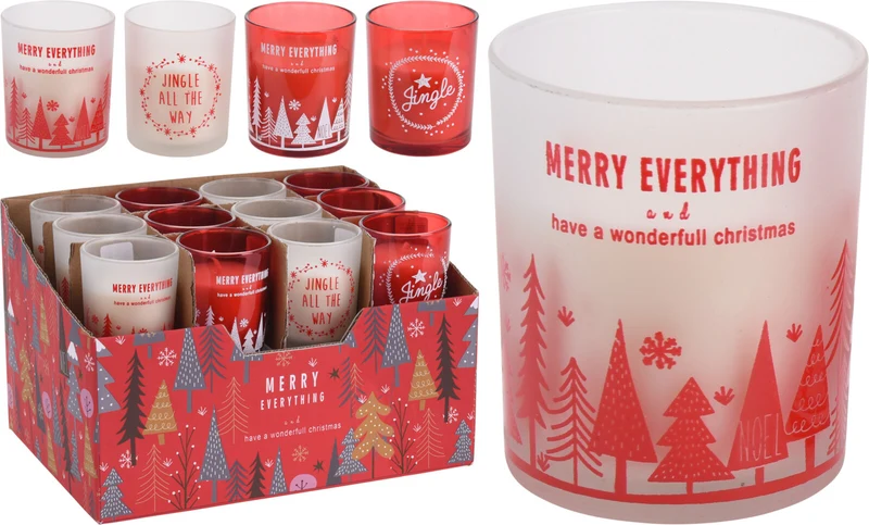KAARS IN GLAS XMAS D5 H6CM 4 ASSORTIE DESSIN