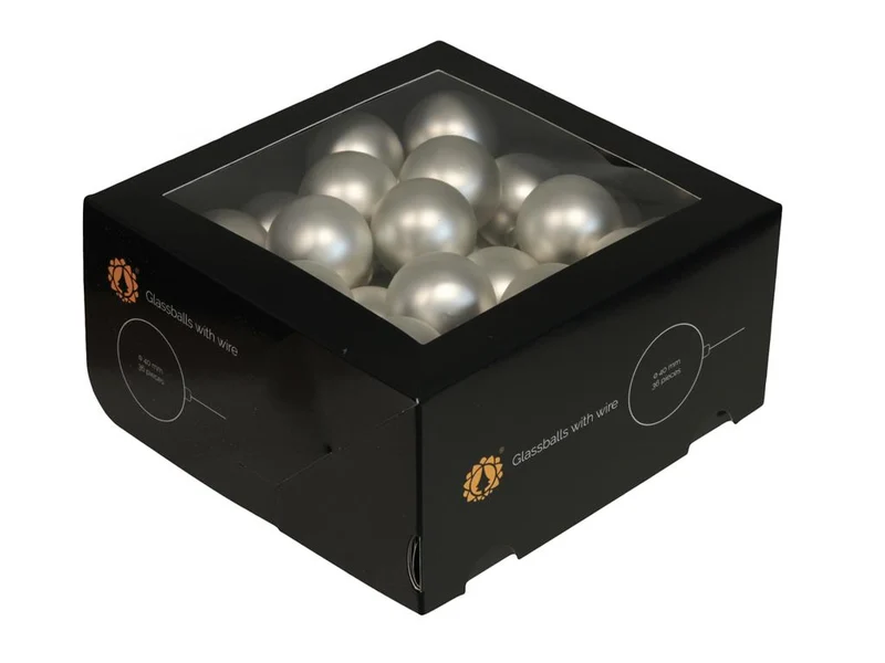 w/b. 36 glassballs/wire silver mat 40 mm