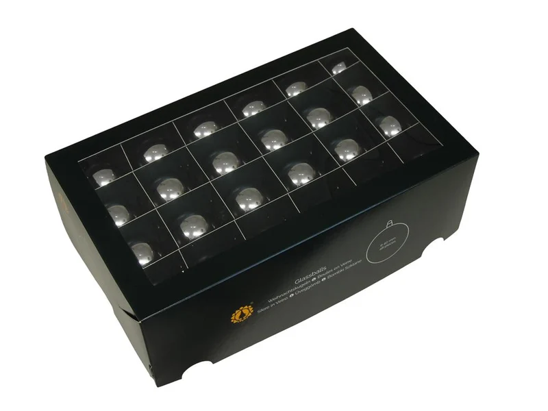 w/b. 48 glassballs/cap silver shiny 40 mm