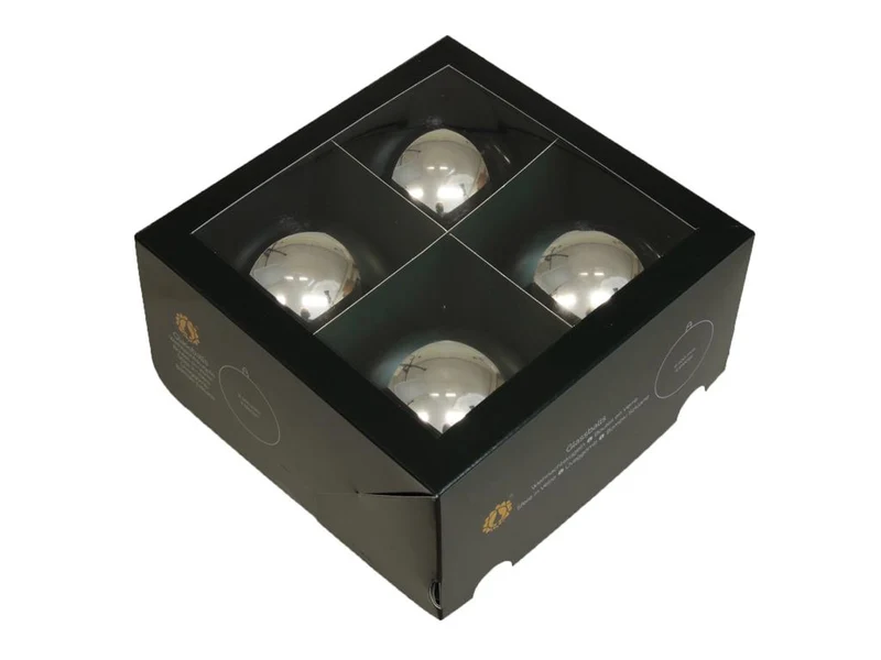 w/b. 4 glassballs/cap silver shiny 100 mm