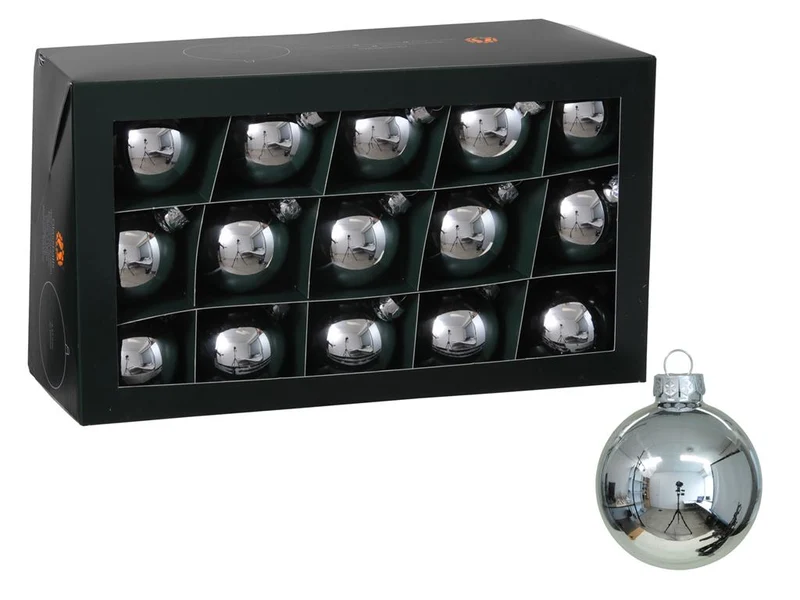 w/b. 30 glassballs/cap silver shiny 57 mm