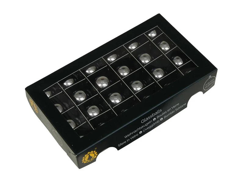 w/b. 24 glassballs/cap silver shiny 25 mm