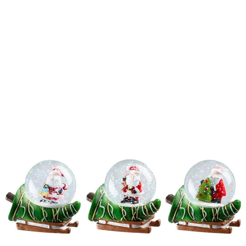 Decoratie waterbal kerstman groen 3 assorti - l7xb5xh6cm
