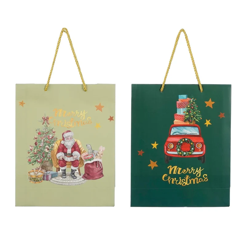 Zak kerst l.groen d.groen 2 assorti - l26xb10xh32cm