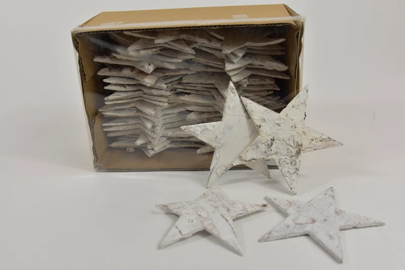 Berkenschors sterren white-wash 9 cm 50 stuks