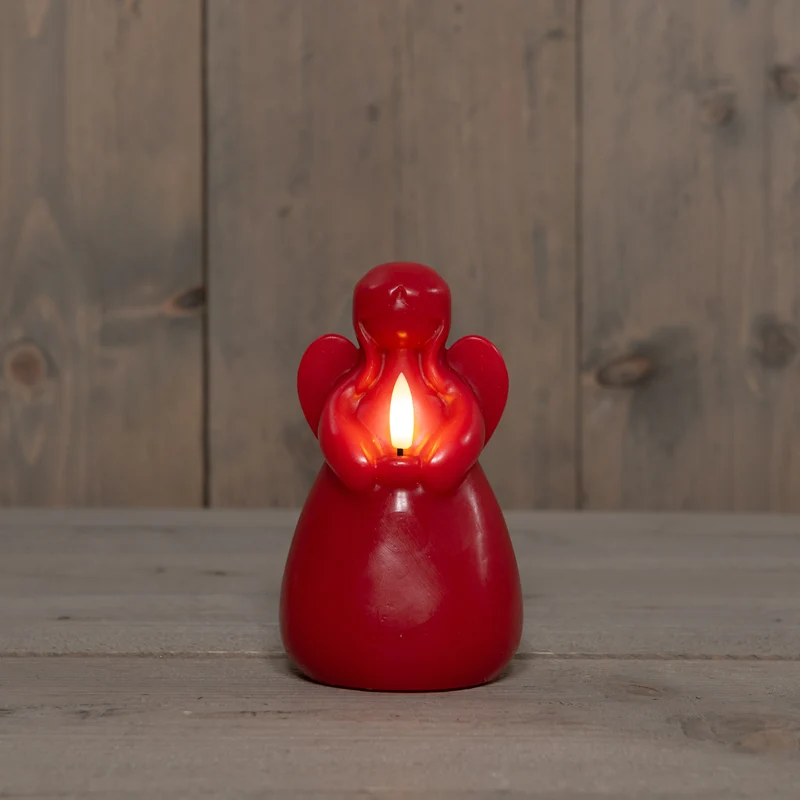 KAARS ENGEL WAX LED 3D VLAM OP BATTERIJ MET TIMER D8.5H14.5CM ROOD