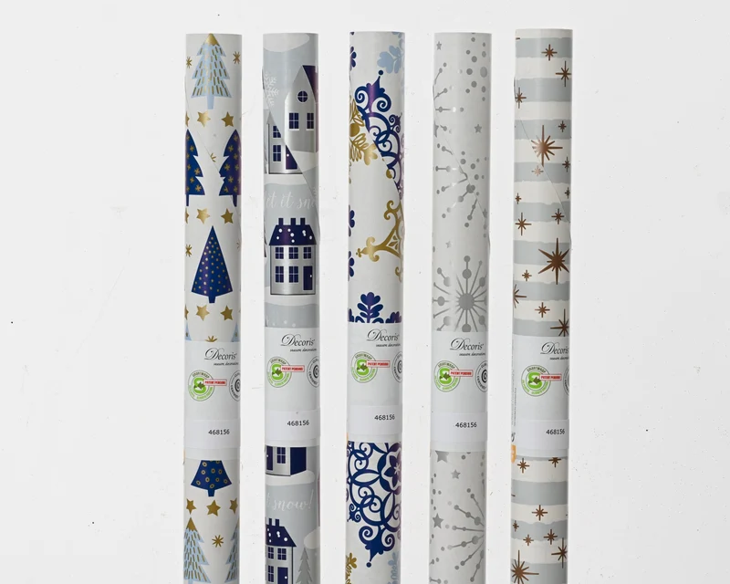 Rol inpakpapier papier 5 assortie blauw/wit 200x70cm
