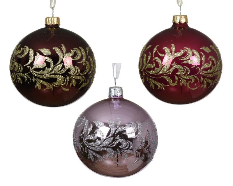 Kerstbal glas glitter deco 3 kleur assortie D8cm