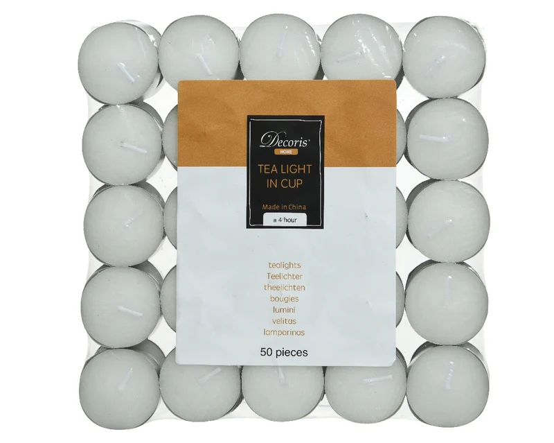 Pak a 50 Theelicht waxine wit D4 H1,5cm