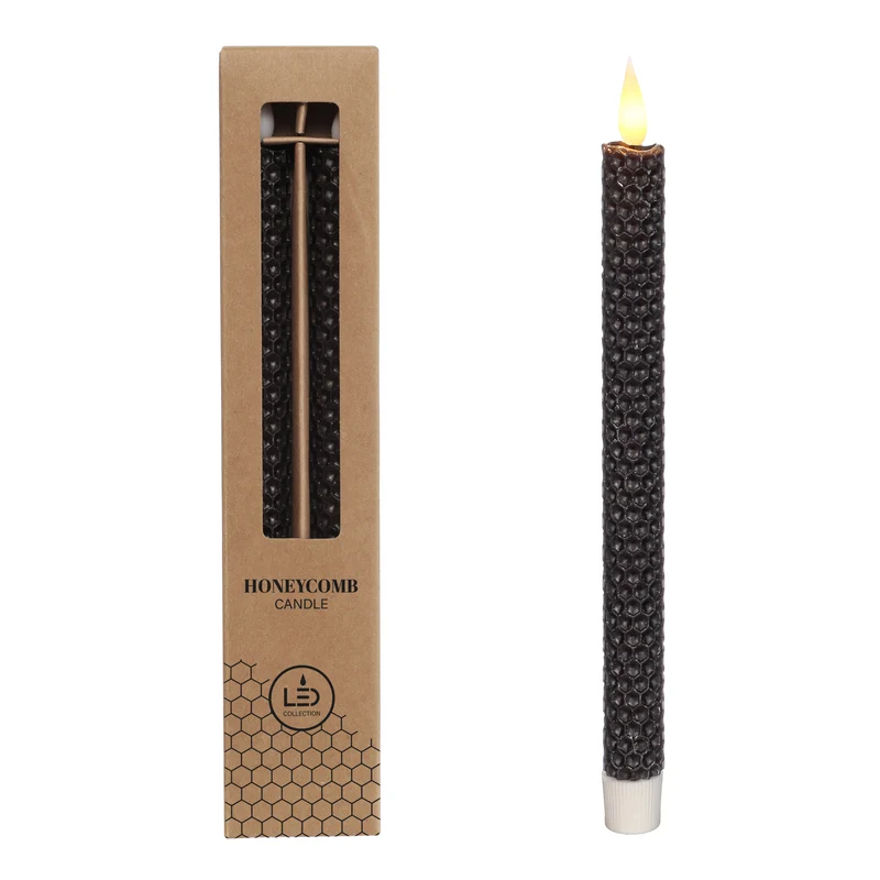 LED honeycomb kaars set/2 Ø2.2 h. 25cm zwart