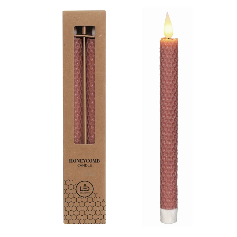 LED honeycomb kaars set/2 Ø2.2 h. 25cm Mauve