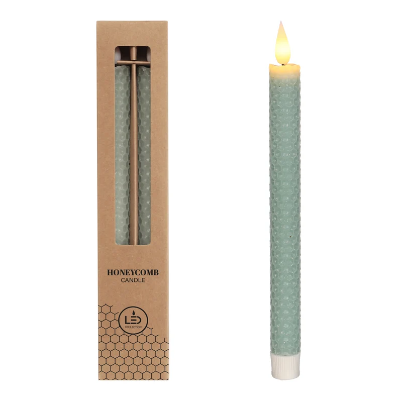 LED honeycomb kaars set/2 Ø2.2 h. 25cm Eucalyptus Groen