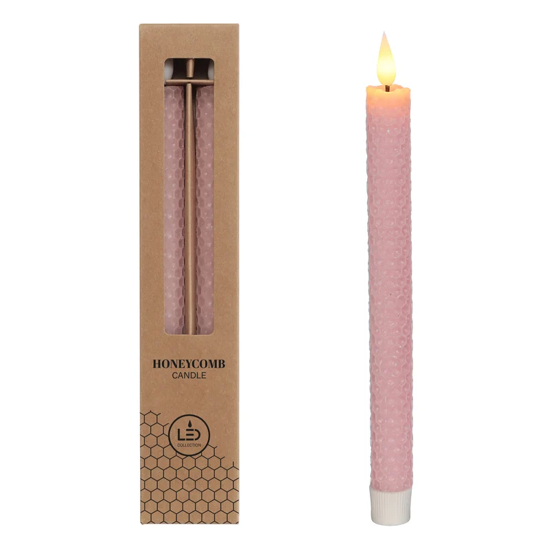 LED honeycomb kaars set/2 Ø2.2 h.25cm roze