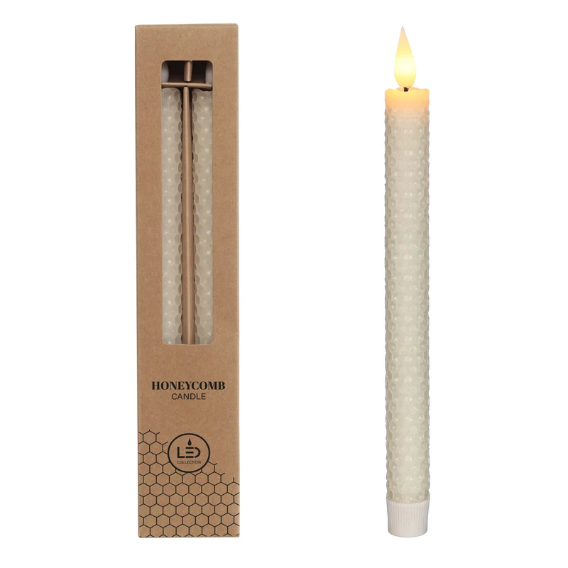 LED honeycomb Candle set/2 Ø2.2 h. 25cm Creme