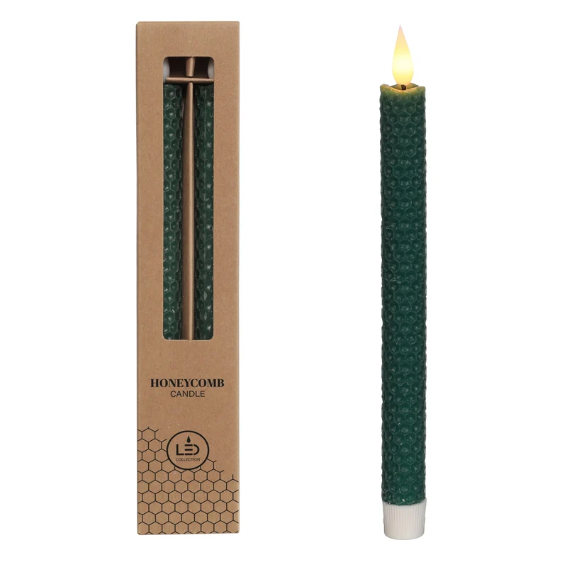 LED honeycomb kaars set/2 Ø2.2 h. 25cm mosgroen