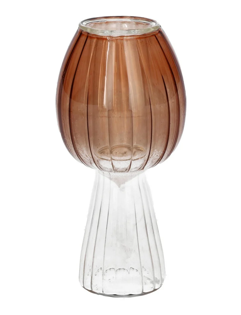 Kandelaar Paddenstoel Morel D5.5 H11.8cm Bruin/Helder Glas